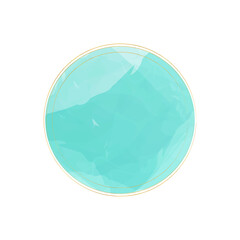 Trend watercolor frame with gold stroke. Turquoise azure cerulean blue aquamarine Round watercolor splash with round gold frame. 