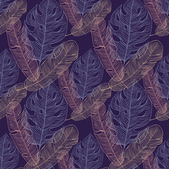 Tropical Leaves Dark Hand drawn Seamless Pattern for Textile and wallpapers.