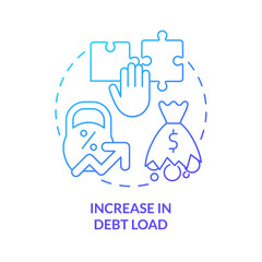 Increase in debt load blue gradient concept icon. Risk of bunkruptcy. Disadvantage of business consolidation abstract idea thin line illustration. Isolated outline drawing. Myriad Pro-Bold fonts used
