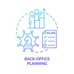 Back office planning blue gradient concept icon. Working together. Stage of business merger abstract idea thin line illustration. Isolated outline drawing. Myriad Pro-Bold fonts used