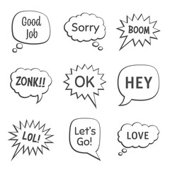 Collection of speech bubbles isolated with text