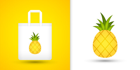 Pineapple on white tote bag. Vector illustration