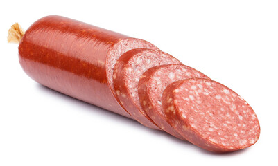 Sliced sausage, isolated on white background