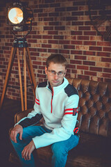 European man portrait. Men's psychology concept. Portrait of a casual style, man on studio background