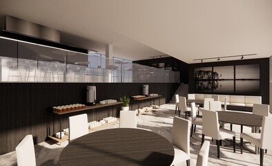 Interior a restaurant concept illustration 3d render