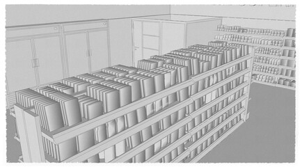 Rack with products abstract white template 3d illustration