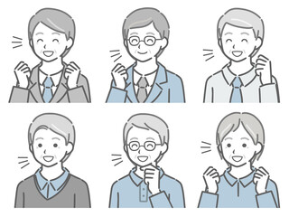 喜ぶ高齢男性の斜め向き上半身セット