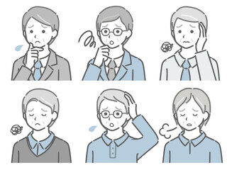 困る高齢男性の斜め向き上半身セット