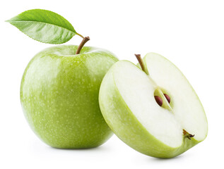 Delicious green apples, isolated on white background