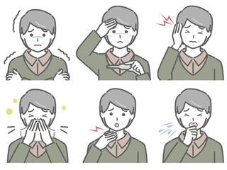 風邪の症状が出ている中年男性（私服）