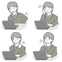 パソコン操作が辛い中年男性（私服）