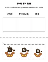 Sort pirate ships by size. Educational worksheet for kids.