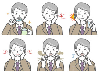 口の中に異常がある高齢男性（スーツ）