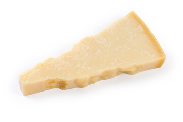 Piece of the hard cheese on a white background