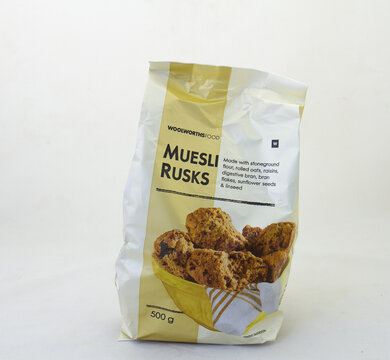 Johannesburg, South Africa - A Packet Of Muesli Rusks From Woolworths Food Isolated On A Clear Background