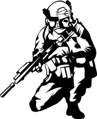 a vector silhouette illustration of a soldier shooting.