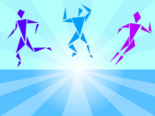 Jumping blue triangle characters