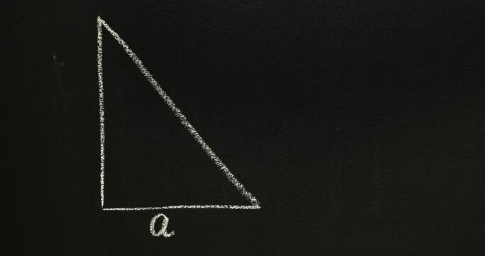 Pythagorean theorem on a chalkboard. Handwritten letter. Looped 4K stop motion animation
