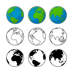Earth Globe World with Silhouette and Black and White Line Art Drawing