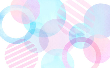 透明水彩タッチの淡い円形パターンの背景ピンクとブルー