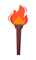 Torch with fire semi flat color vector object. Full sized item on white. Symbol of acneint greek games. Eternal flame. Simple cartoon style illustration for web graphic design and animation