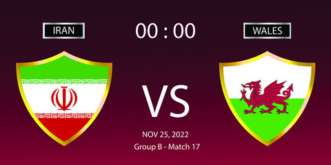 Soccer world cup 2022. Iran vs Wales. Group stage match 17. Vector illustration. eps 10