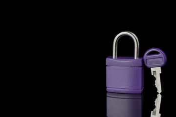 Locked padlock on  black  background secure safety locked