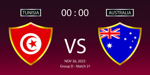 Soccer world cup 2022. Tunisia vs Australia. Group stage match 21. Vector illustration. eps 10