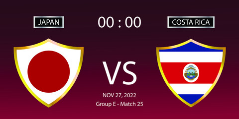Soccer world cup 2022. Japan vs Costa Rica. Group stage match 25. Vector illustration. eps 10
