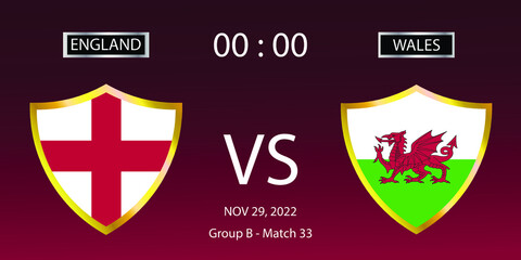 Soccer world cup 2022. England vs Wales. Group stage match 33. Vector illustration. eps 10