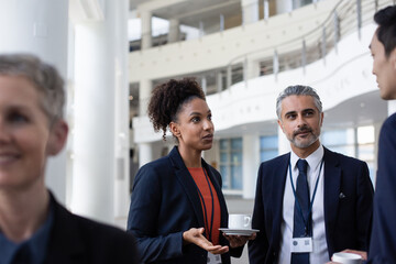 African American businesswoman speaking at a networking event