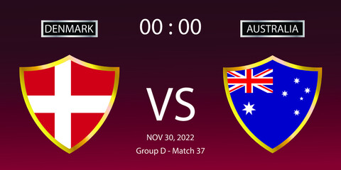 Soccer world cup 2022. Denmark vs Australia. Group stage match 37. Vector illustration. eps 10