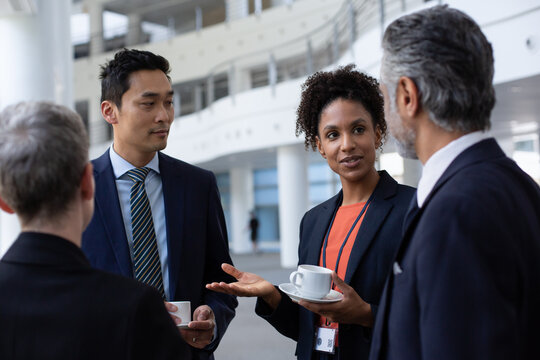 African American businesswoman speaking at a networking event
