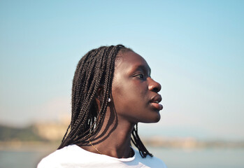portrait profile of a  young black woman