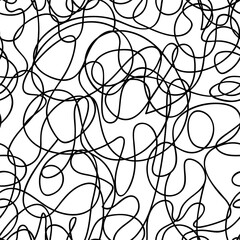 Tangled line seamless pattern. Handwritten doodles. Lines and shapes.