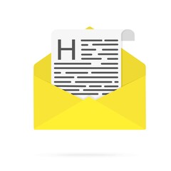 yellow envelope. New message or email. Computer with mail icon with letters of text . Flat icon