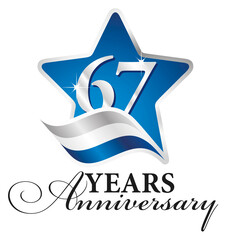 67 years anniversary isolated blue star silver white blue flag ribbon logo icon