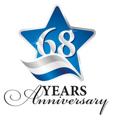 68 years anniversary isolated blue star silver white blue flag ribbon logo icon