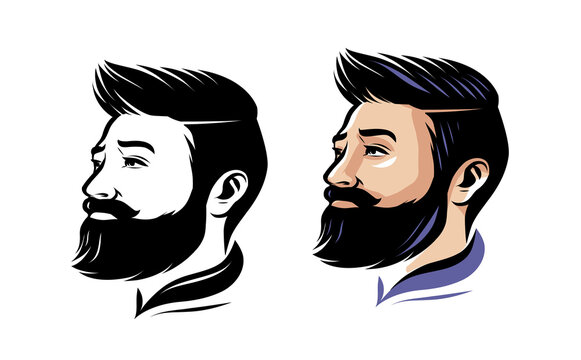 Hairstyle barber shop logo. Stylish man with beard emblem. Vector  illustration Stock Vector | Adobe Stock