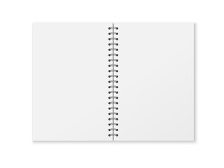 Mockup blank open notepad  isolated on white background.  Template spiral copybook or organizer.