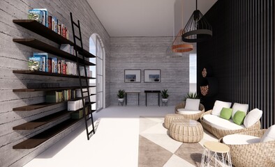 Living room concept 3d interior illustration home house render
