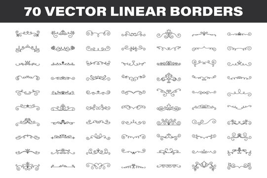 Vector Decorative Linear Borders Set. Vintage Frame Design Elements, Filigree, Decorative Borders, Page Decorations, Dividers