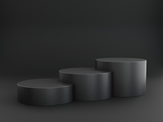 three stacked round black podium great for Product Presentation 3D Rendering