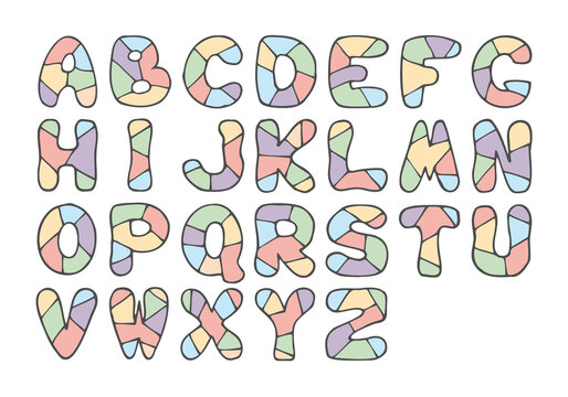 Cute colorful English alphabet. Hand Drawn. Freehand drawing. Sketch. Outline.