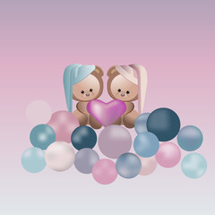 sweet teddy bear with ballons and heart