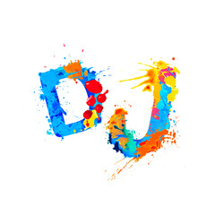 DJ. Vector colorful watercolor splash paint letters