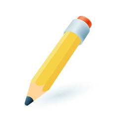 Yellow pencil with eraser 3D icon. Stationery or tool for drawing or writing 3D vector illustration on white background. Education, school supplies, art, business, creativity concept
