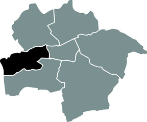 Black flat blank highlighted location map of the 
HERRINGEN DISTRICT inside gray administrative map of Hamm, Germany
