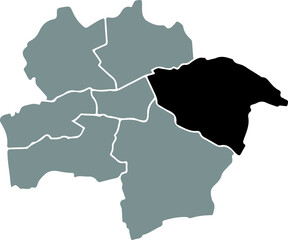 Black flat blank highlighted location map of the 
UENTROP DISTRICT inside gray administrative map of Hamm, Germany