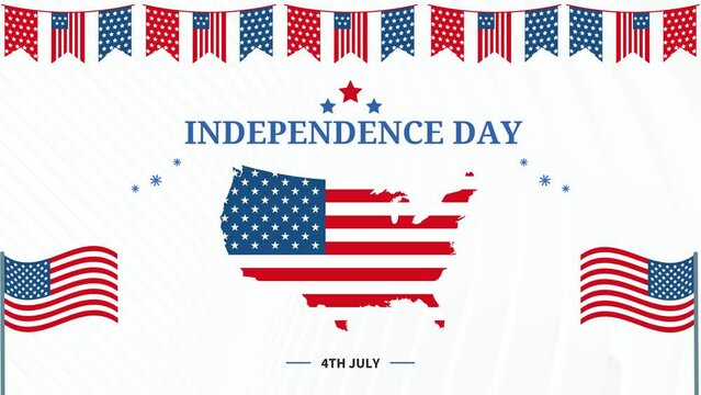 USA independence day footage. Video animation 4K 4096x2160. Happy 4th of July - Happy Independence Day July 4 lettering footage with animation. Available in 4K Full HD and HD video 2D render.